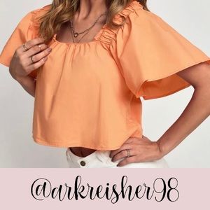 🦄SHEIN ORANGE SQUARE NECK FRILL TRIM BLOUSE 🦄 UNICORN ITEM